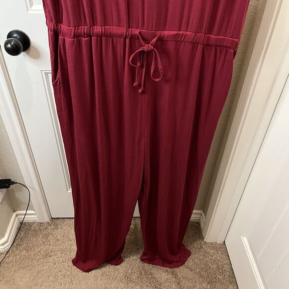 Lainab Burgundy Maroon Jumpsuit Jumper Drawstring Waist Short Sleeve Womens 2XL - Picture 3 of 11